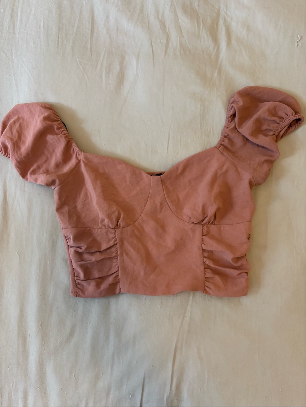 Source Unknown Dusty Rose Puff Sleeve Cropped Top